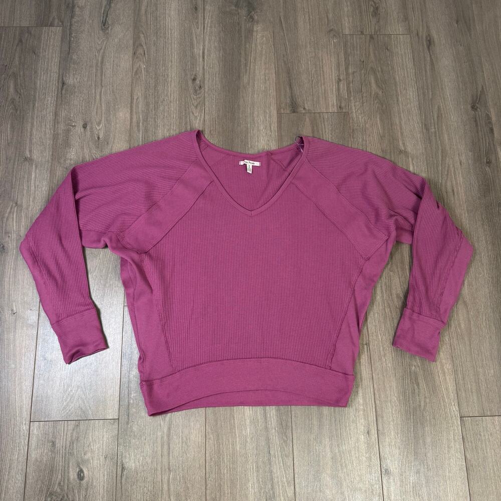 Free People V Neck Thermal Long Sleeve Cotton Sweater US Women's M